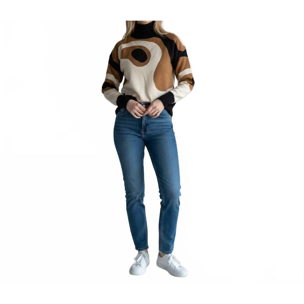 NEW KATHIE K abstract knit turtleneck sweater